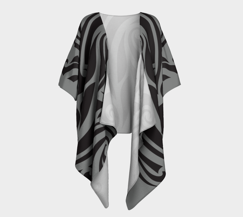 Islander Tattoo Draped Kimono - Gray/Black