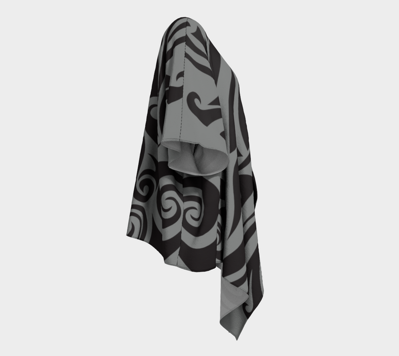 Islander Tattoo Draped Kimono - Gray/Black