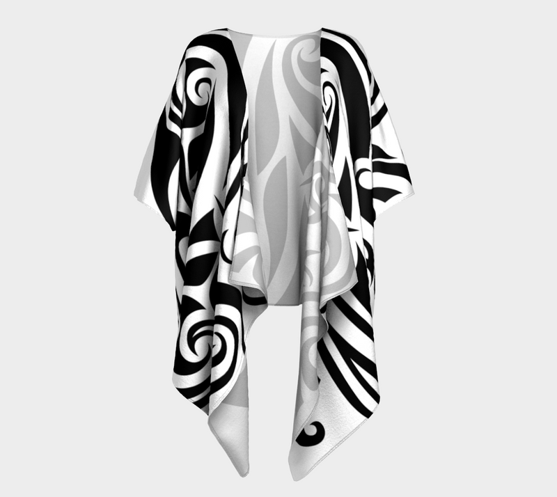 Islander Tattoo Draped Kimono -Black/White